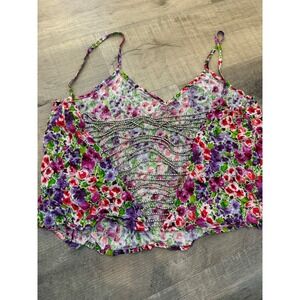 Boho Nella Fantasia Floral Tank Top | Beaded Open Back | Made in USA